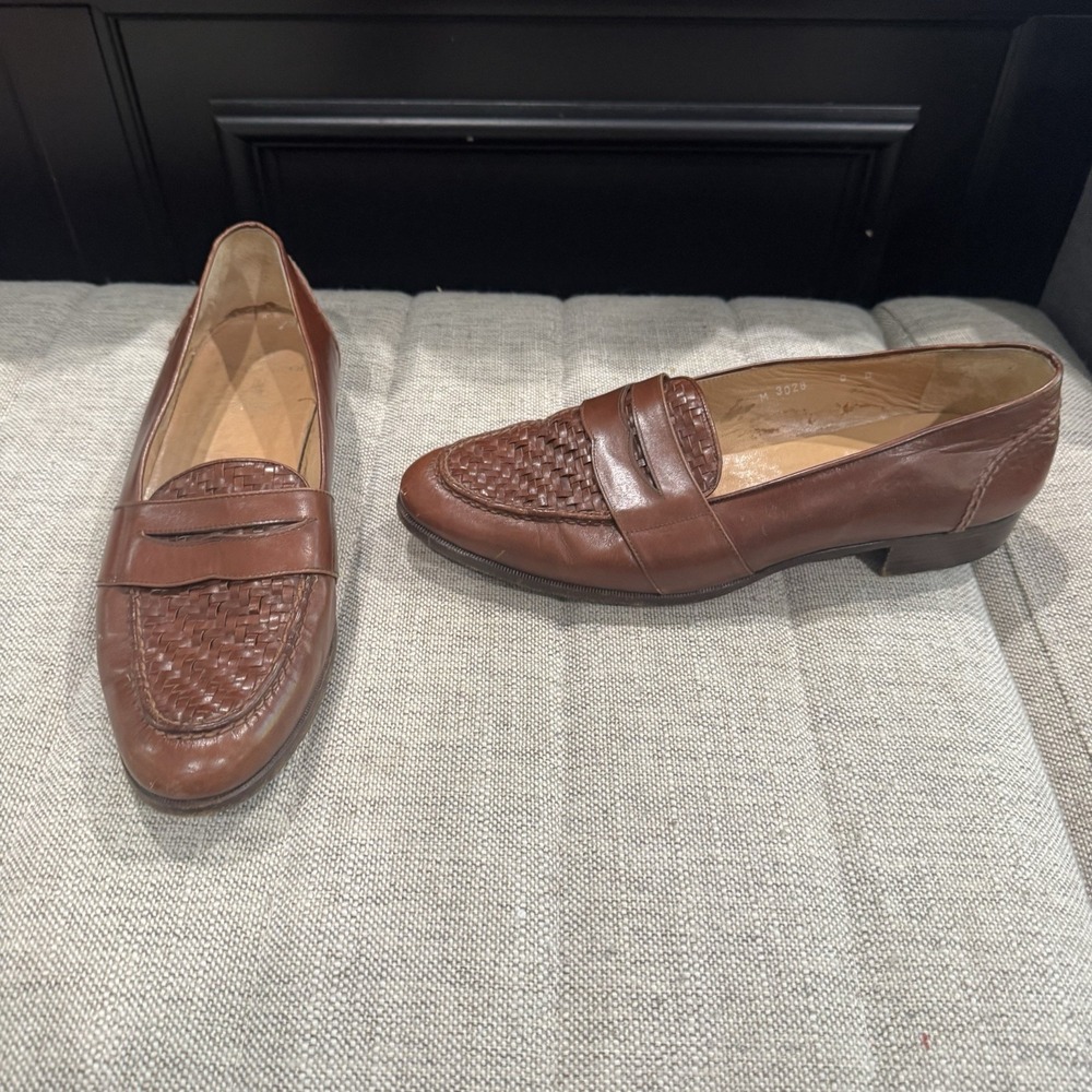 Polo Ralph Lauren Vintage Brown Men's Loafers Woven Shoes Size 9 B Made In Italy